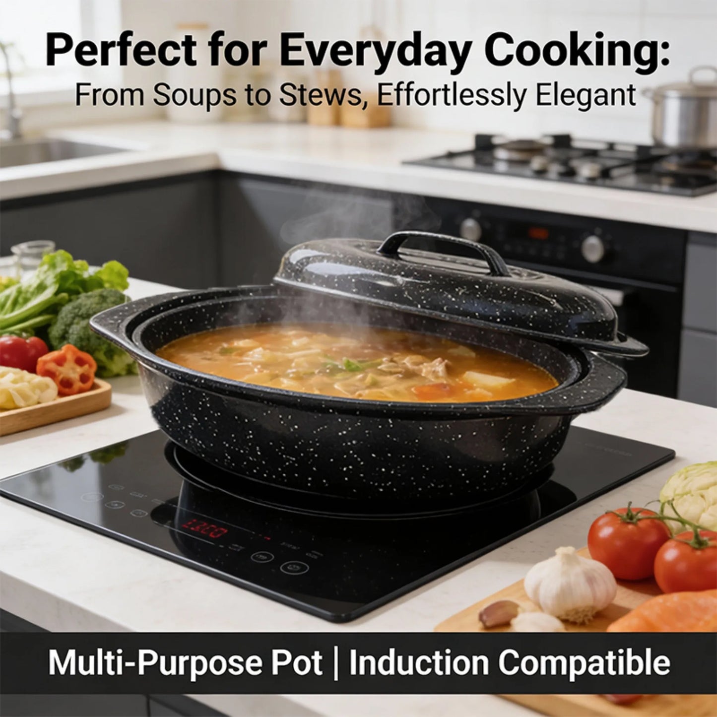 13-Inch Oval Roaster with Lid, Enameled Steel, 7 LB Poultry Capacity, 932°F Heat Resistant, Dishwasher Safe