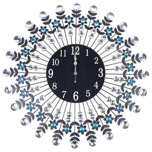 Dyrabrest 24'' Crystal Wall Clock, Large Decor Wall Clock Black Crystal Clock, Quartz Movement Wall Decor Clock W/Night Light for