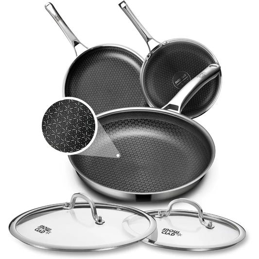 Non Stick Frying Pans Set with 2 Lid, Hybrid Skillet Set Nonstick (8+10+12inch), Pans for cooking