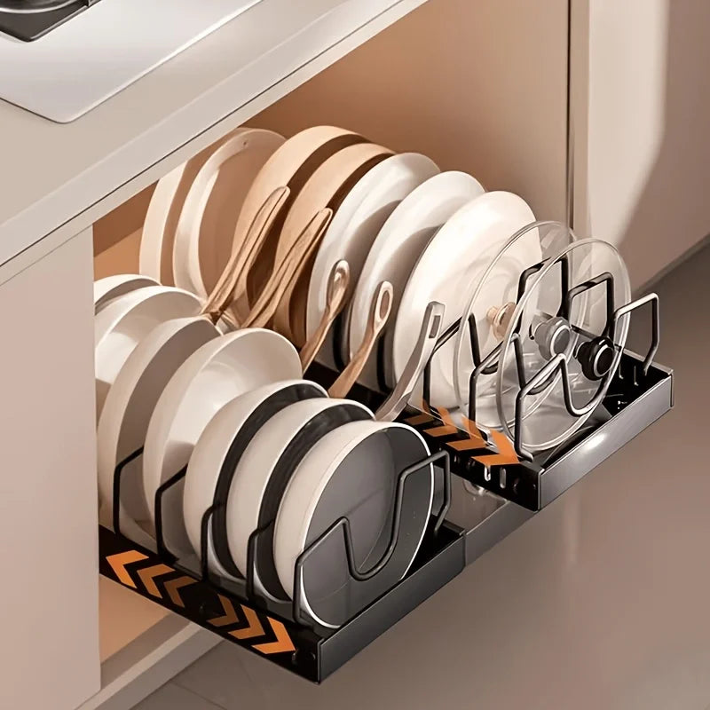 Pull Out Cabinet Organizer With Adjustable Dividers For Pot Lids