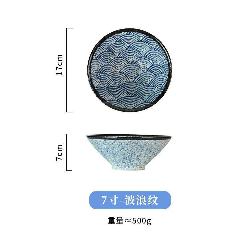 Japanese Ramen Bowl Sea Ripple Ceramic Beef Noodle Soup Bowl