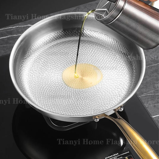 Titanium Stainless Steel Frying Pan Wok Non-stick 22/24/26/28/30cm Home Egg Steak Skillet Induction Gas Stove Kitchen Cookware