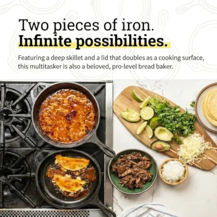 Cast Iron Combo Cooker - PFAS-Free 2-in-1 3.2 Quart Deep Pot and 10.25 Inch Skillet Set - Dutch Oven with Skillet Lid for Sourd