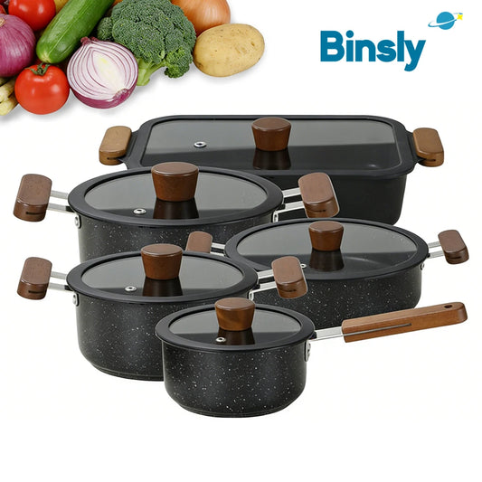 Complete 5-Piece Non-Stick Cookware Set Stainless Stainless Pots and Pans with Glass Lids & Handles Kitchen Cooking Set