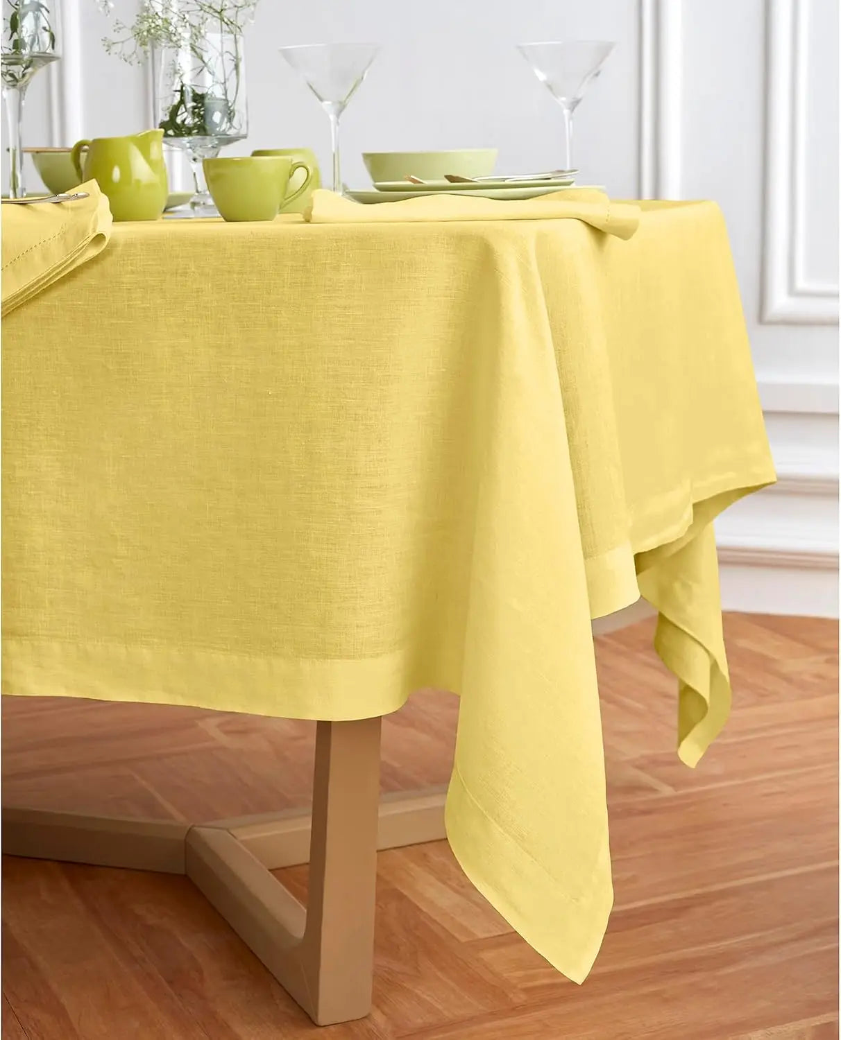 Summer Rectangle Pure Linen Tablecloth Washable 70x132 Inch Sonoma Yellow