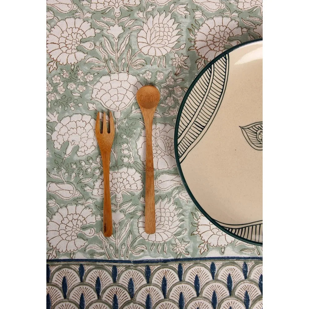 Linen Boho Fall Tablecloth With Handblock Floral Pattern For Kitchen