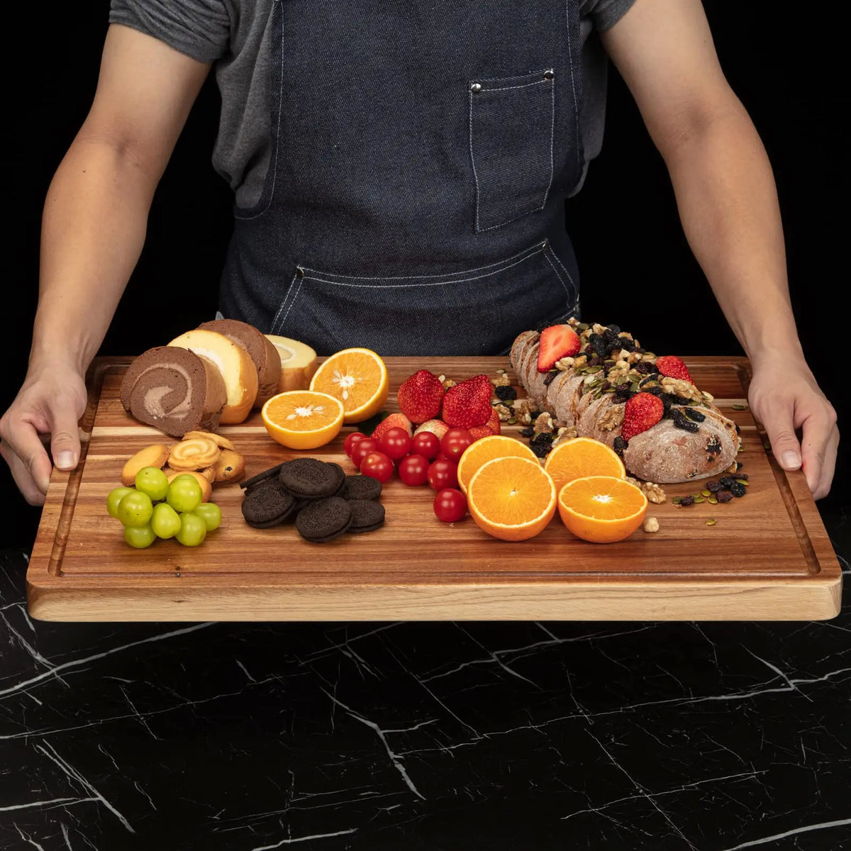 Acacia Wood Butcher Block Cutting Board Handle Juice Groove