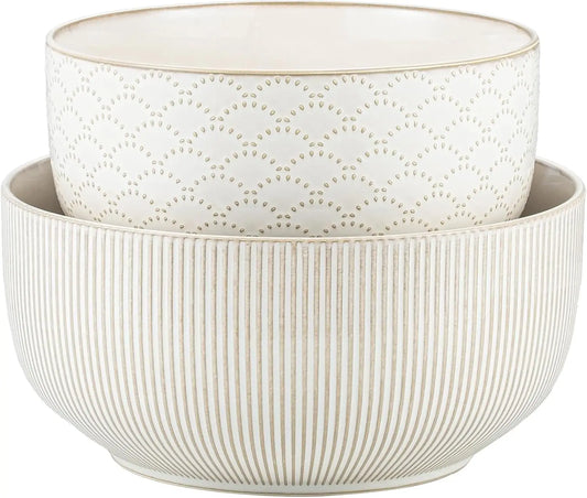 Ceramic Mixing Bowls Set of 2, Nesting Stoneware Bowls for Cooking, Serving & Salad, Microwave & Dishwasher Safe, 98/145 oz