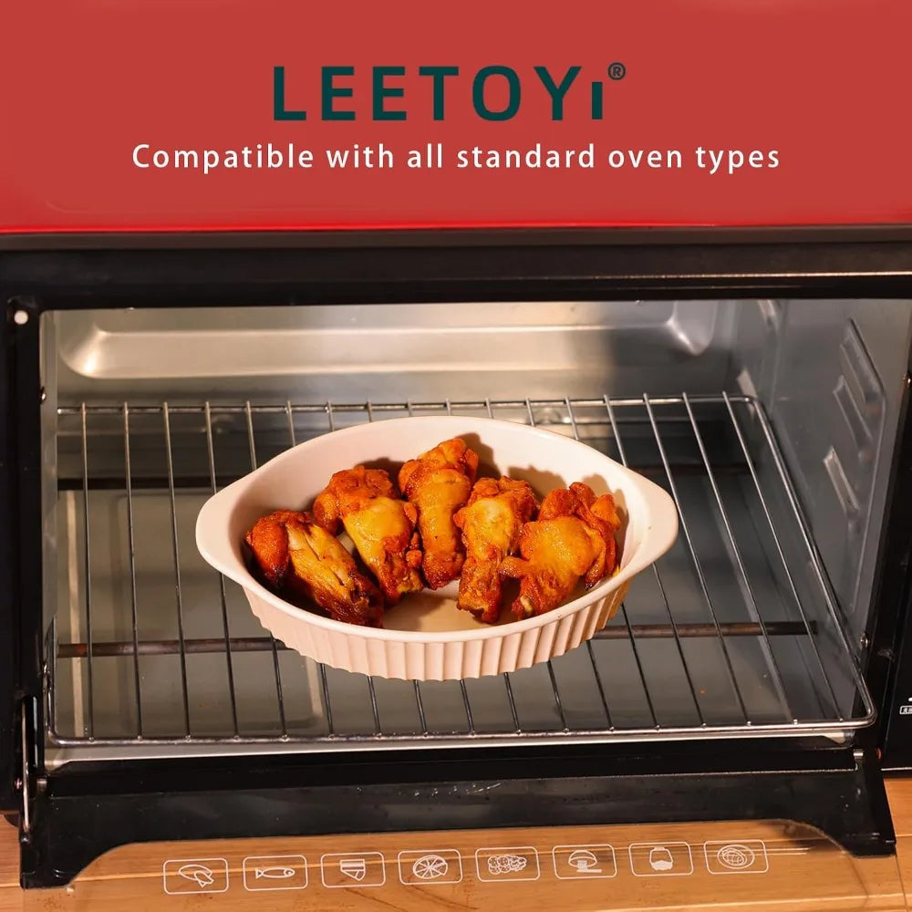 Oval Ceramic Baking Dish Set of 2, 8.7x5.3x1.8 Inch, for 1-2 Servings, Oven & Microwave Safe