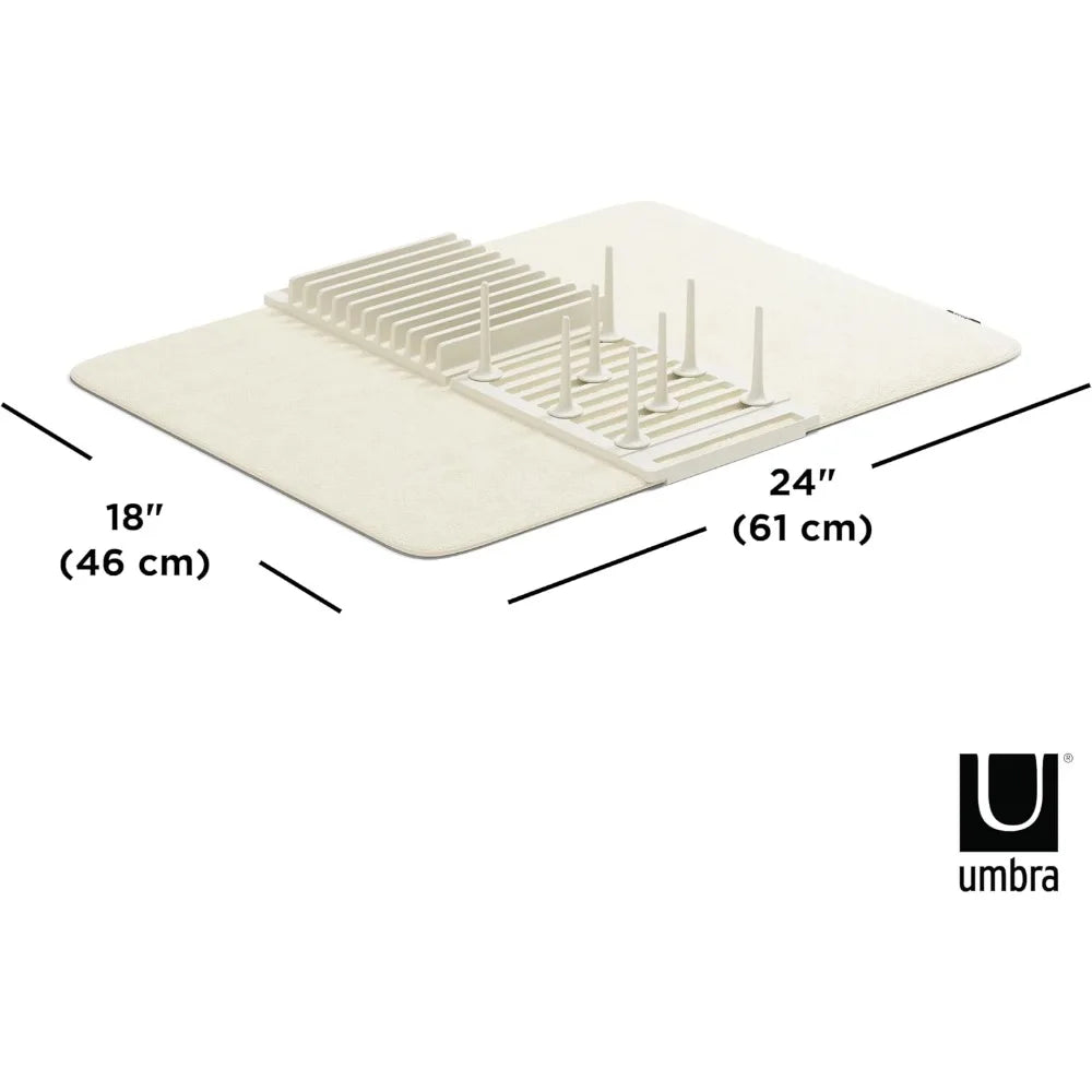 Foldable Dish Rack with Adjustable Pegs and Drying Mat Compact Storage Linen