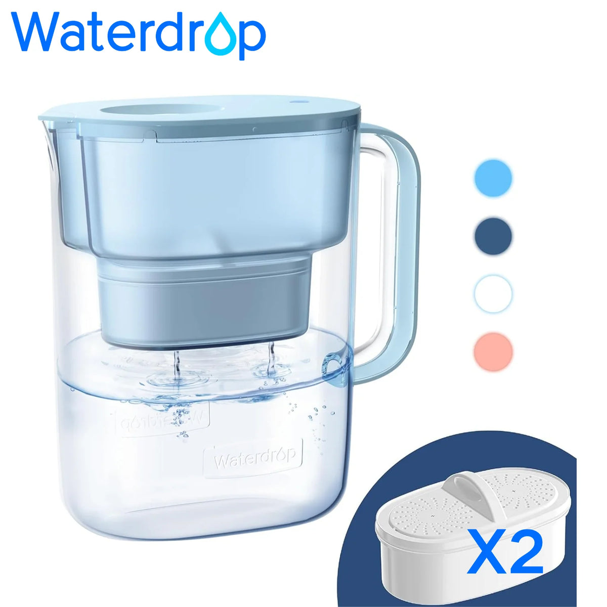 Waterdrop PT-07B Water Filter Pitcher With 2 Replacement Filters