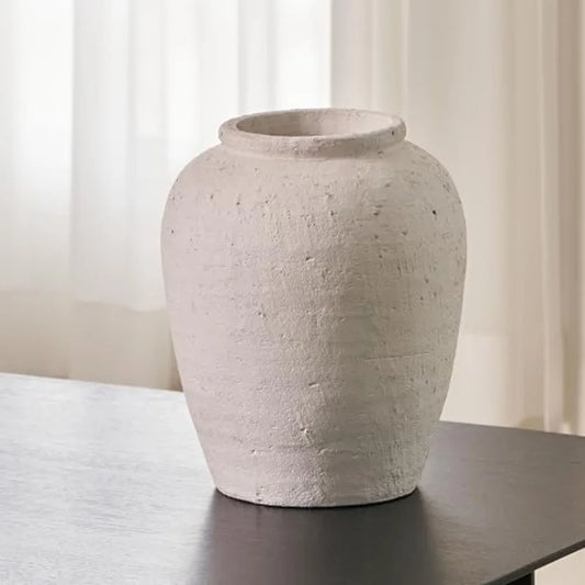 White ceramic large vase 11.8 tall for Zen home decor terra cotta texture distressed farmhouse style pottery decorative flower