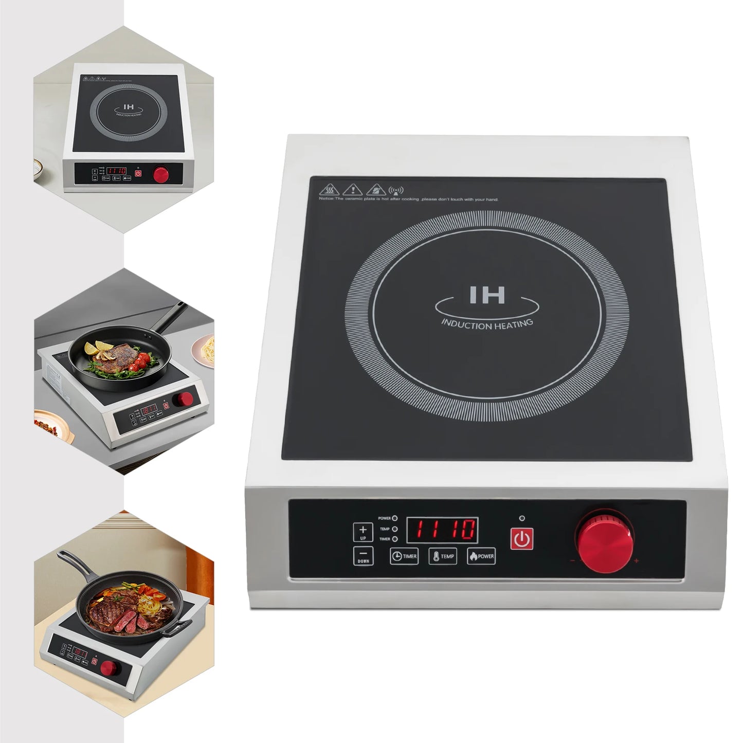 Y14 3500W Stainless Steel Induction Cooktop,110V Black Electric Induction Burner Tabletop 43*35*9cm for Commercial Places