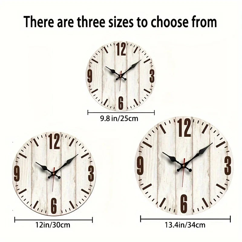 1pc Rustic Wooden Wall Clock, Large Numbers, Round Decorative Art Hanging Clock For Home Living Room, Silent, No-Punching New Wa