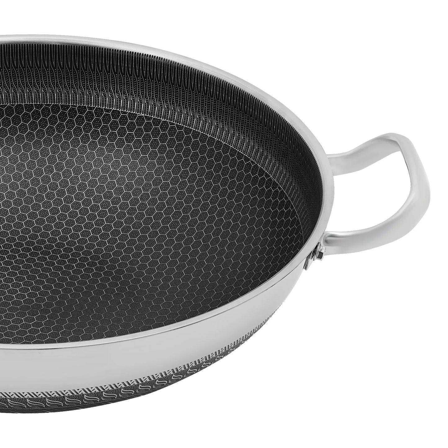 410 Stainless Steel Skillet with Lid, Stainless Steel Frying Pan,14 Inch Non Stick Paella Pan with Practical Handles Vapor Hole for Frying, Sauteing, Deep-frying