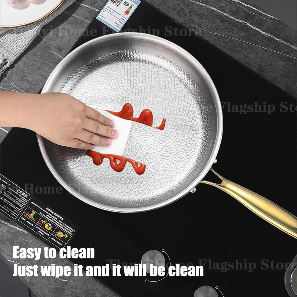 Titanium Stainless Steel Frying Pan Wok Non-stick 22/24/26/28/30cm Home Egg Steak Skillet Induction Gas Stove Kitchen Cookware