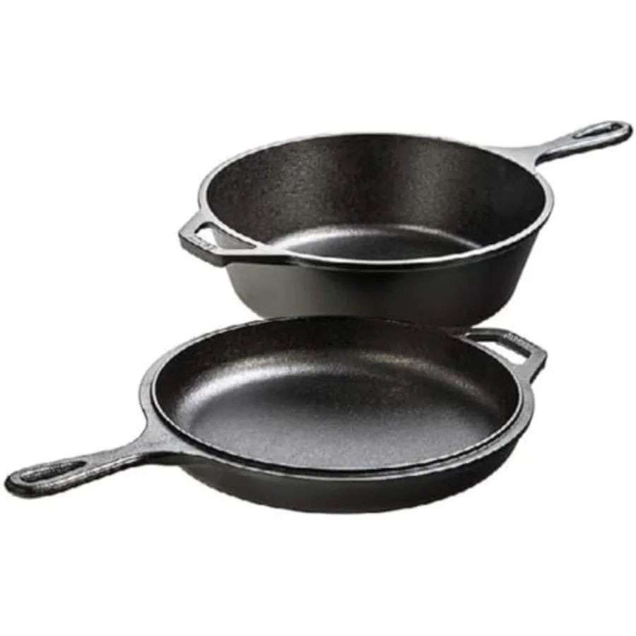 Cast Iron Combo Cooker - PFAS-Free 2-in-1 3.2 Quart Deep Pot and 10.25 Inch Skillet Set - Dutch Oven with Skillet Lid for Sourd