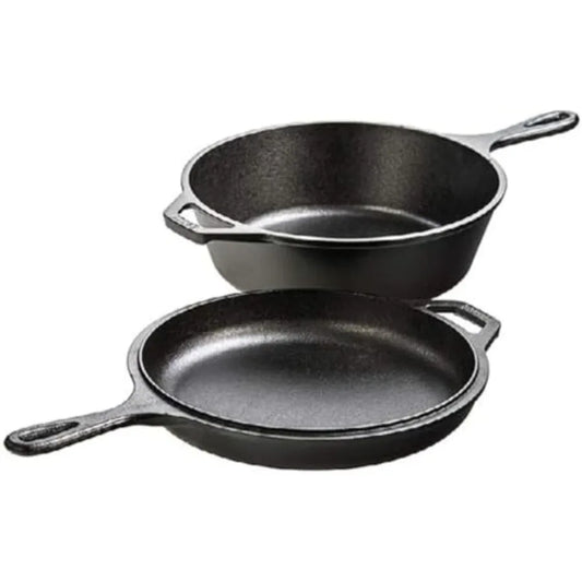Cast Iron Combo Cooker - PFAS-Free 2-in-1 3.2 Quart Deep Pot and 10.25 Inch Skillet Set - Dutch Oven with Skillet Lid for Sourd