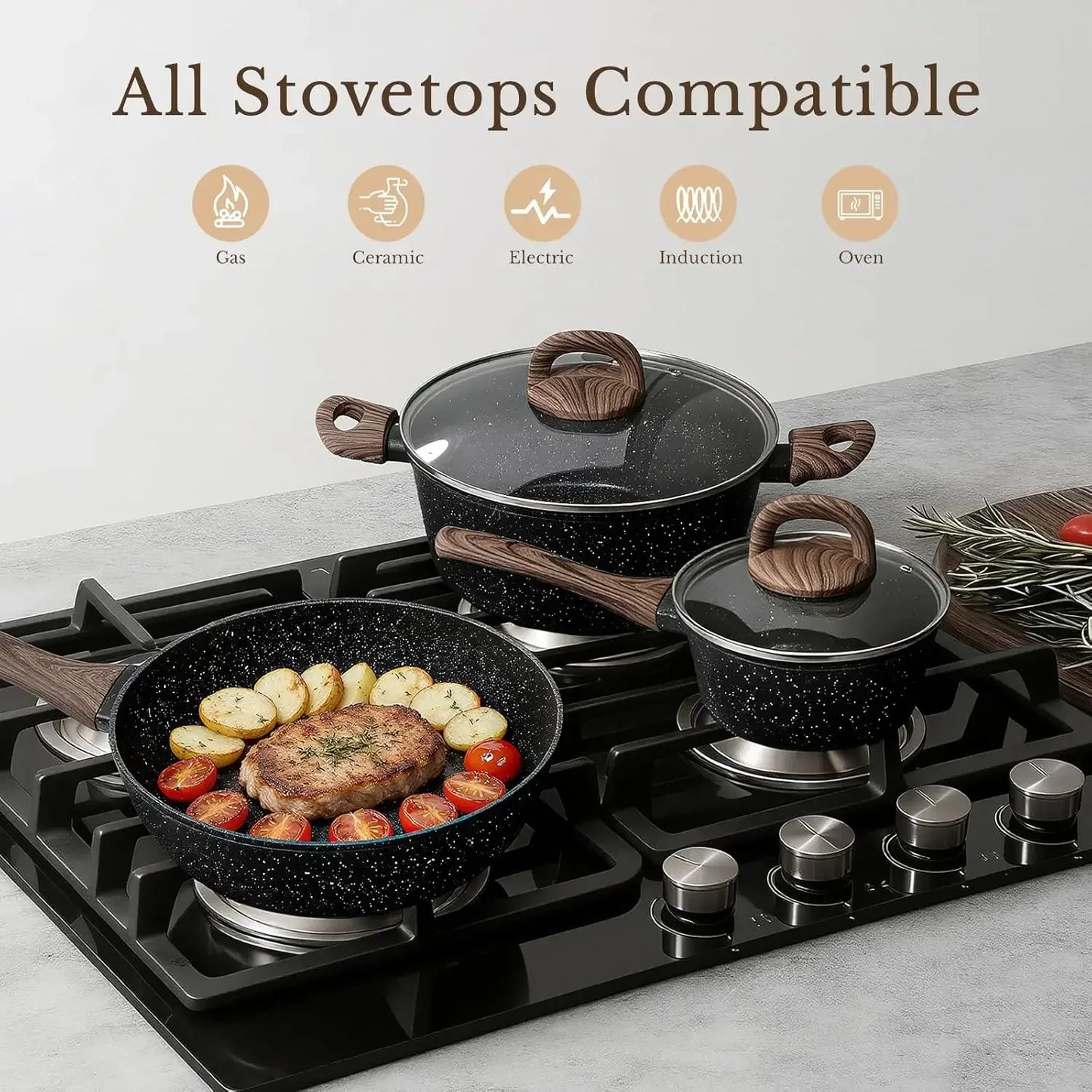 25 Pcs Pots and Pans Set, Nonstick Ceramic Cookware Sets, Healthy Non-Toxic, Large Capacity, Induction Compatible, Cooking Set w