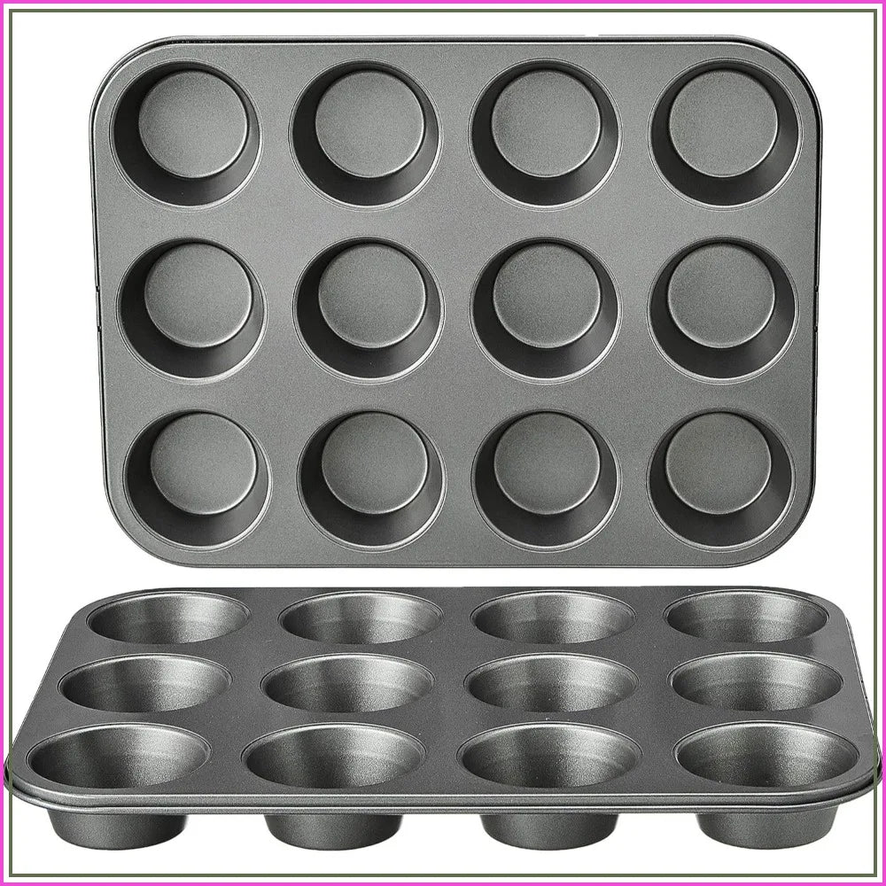 Nonstick Muffin Pan Set of 2, 12 Cups Each, Sturdy Steel, Oven Safe to 428°F, Easy Clean, Gray