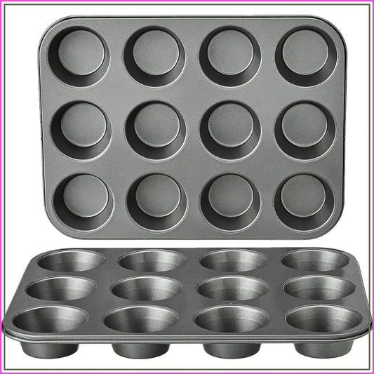 Nonstick Muffin Pan Set of 2, 12 Cups Each, Sturdy Steel, Oven Safe to 428°F, Easy Clean, Gray