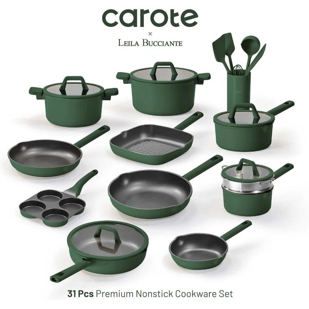 31PCS Pots and Pans Set, Nonstick Cookware Set Kitchen Non Stick Induction Titanium Cookware Non