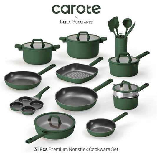 31PCS Pots and Pans Set, Nonstick Cookware Set Kitchen Non Stick Induction Titanium Cookware Non