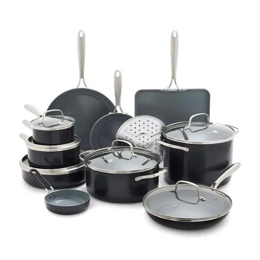 17 Piece Nonstick Swift Cookware Set, Ceramic PFASFree Pots amp Pans with Lids, Dishwasher amp Oven Broiler Safe to 600F, Kitch