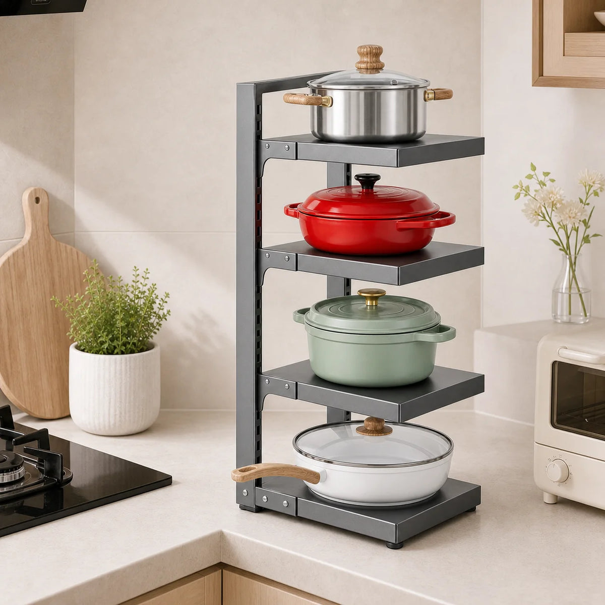 A height-adjustable 2/3/4/5/7-layer adjustable stainless steel kitchen storage rack, kitchen storage shelf, multi-layer drain organizer for pots, pans and tableware, painted finish, black, kitchen storage | shelf, kitchen sin