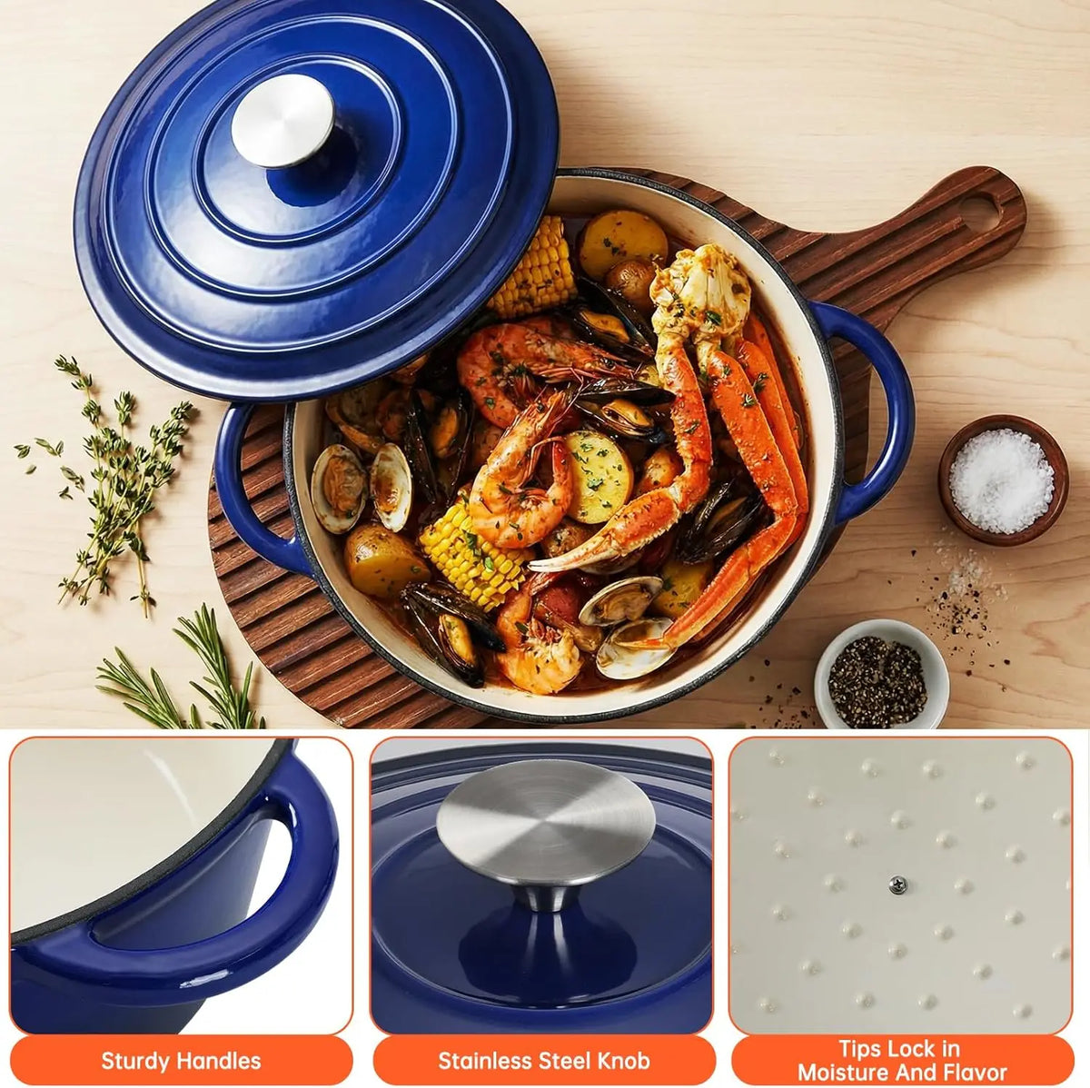 Nonstick Enameled Cast Iron Cookware Set, 7Pcs Pots and Pans Set, Gas/Induction Dutch Oven Set, PFOA & PFAS Free