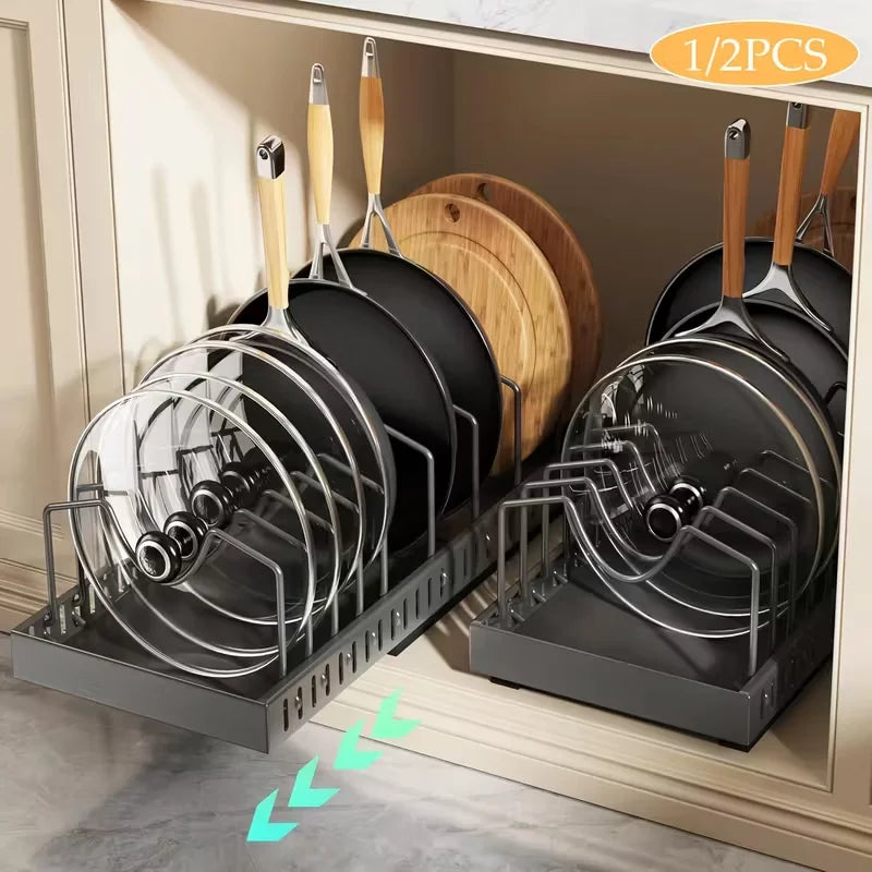Pull Out Cabinet Organizer With Adjustable Dividers For Pot Lids