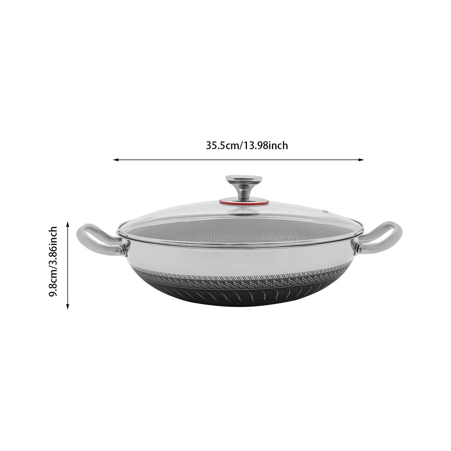 410 Stainless Steel Skillet with Lid, Stainless Steel Frying Pan,14 Inch Non Stick Paella Pan with Practical Handles Vapor Hole for Frying, Sauteing, Deep-frying