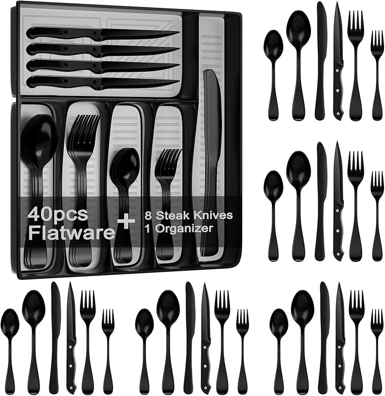 JUNLIN Stainless Steel Silverware Set with Cutlery Organizer for 8