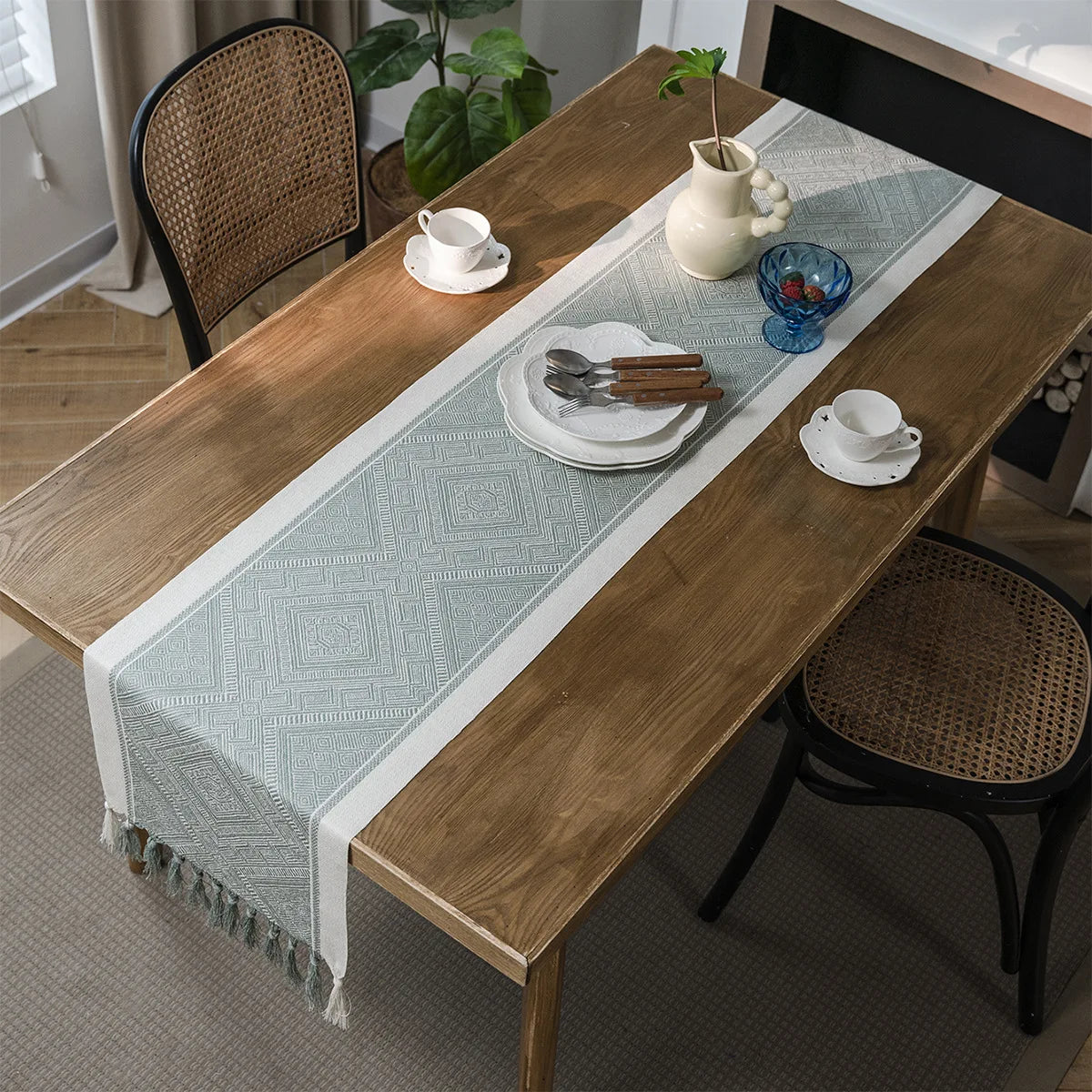 Table Runner Nordic Jacquard Geometric Table Flag Tassel Fashion Tea Flag Dining Flag Long Polyester Cotton Tablecloth